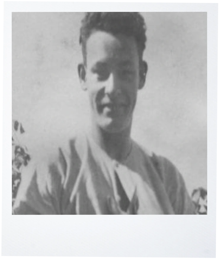 Black and white polaroid image of Len Kentish